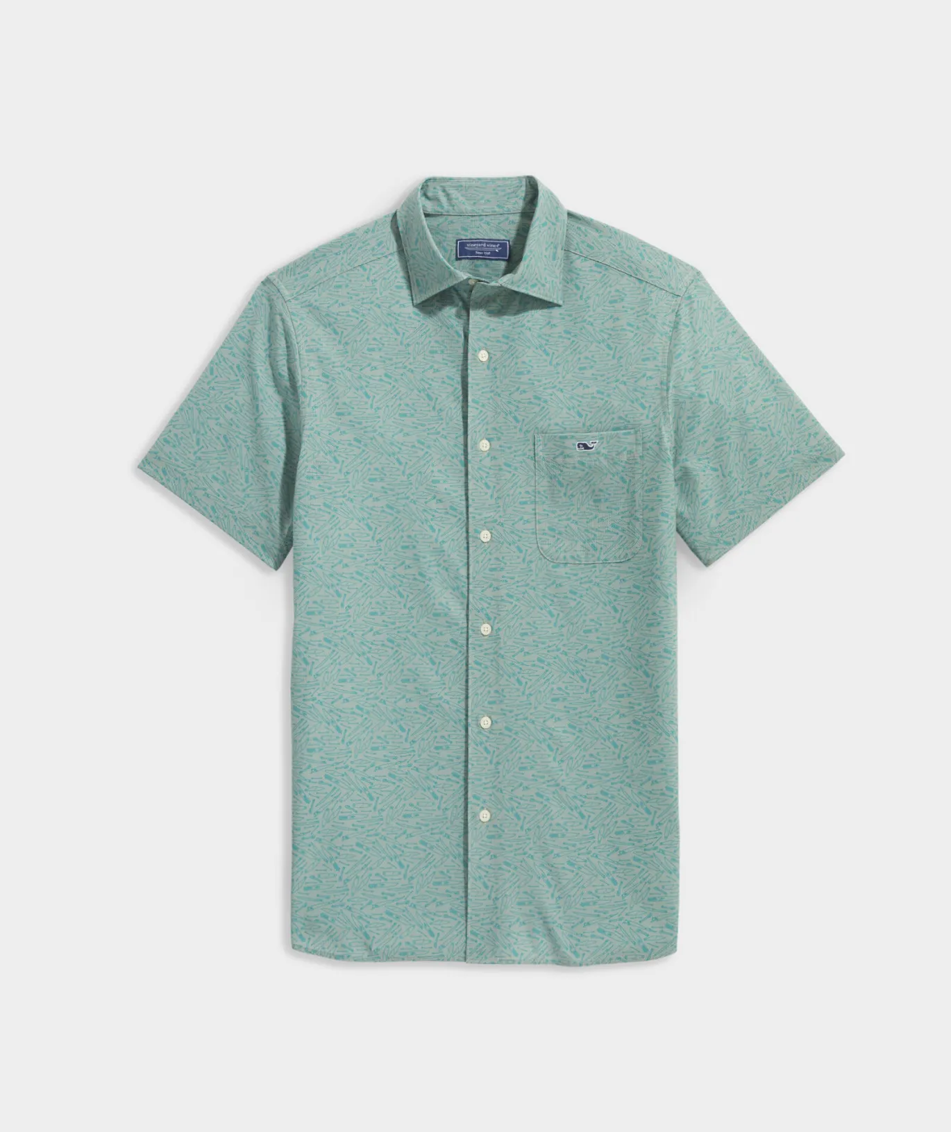 Vineyard Vines Abe Pieciak Fishing Lures Short-Sleeve Performance Shirt Lures Micro - Sage Olive Sale