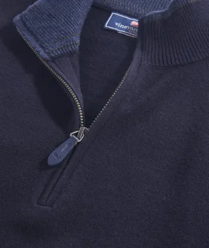 Vineyard Vines Boathouse Tipped Quarter-Zip Nautical Navy Fashion