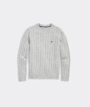 Vineyard Vines Boys’ Cotton Cashmere Cable Crewneck Sweater Green Meadow Sale