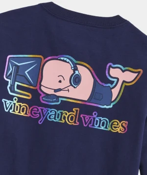 Vineyard Vines Boys' Gamer Character Whale Long-Sleeve Pocket Tee Nautical Navy Cheap