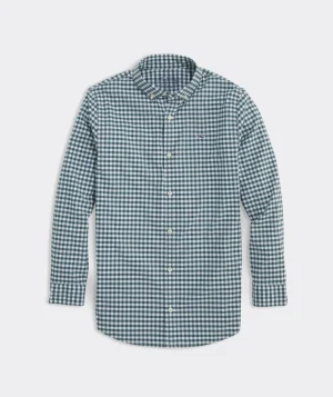 Vineyard Vines Boys' On-The-Go brrrº Gingham Shirt Mint Sprig Fashion