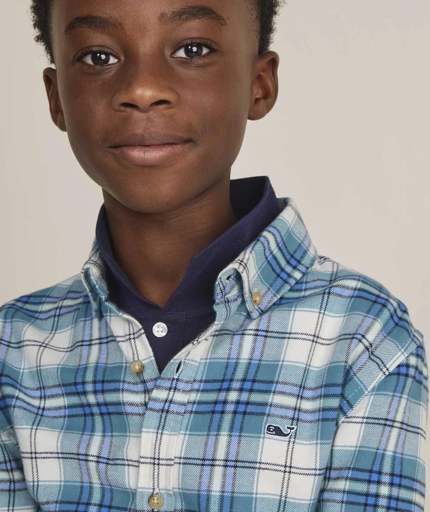 Vineyard Vines Boys' Stretch Flannel Check Shirt Larkspur Hot