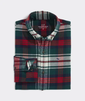 Vineyard Vines Boys' Stretch Flannel Tartan Shirt Red Velvet 2 Store