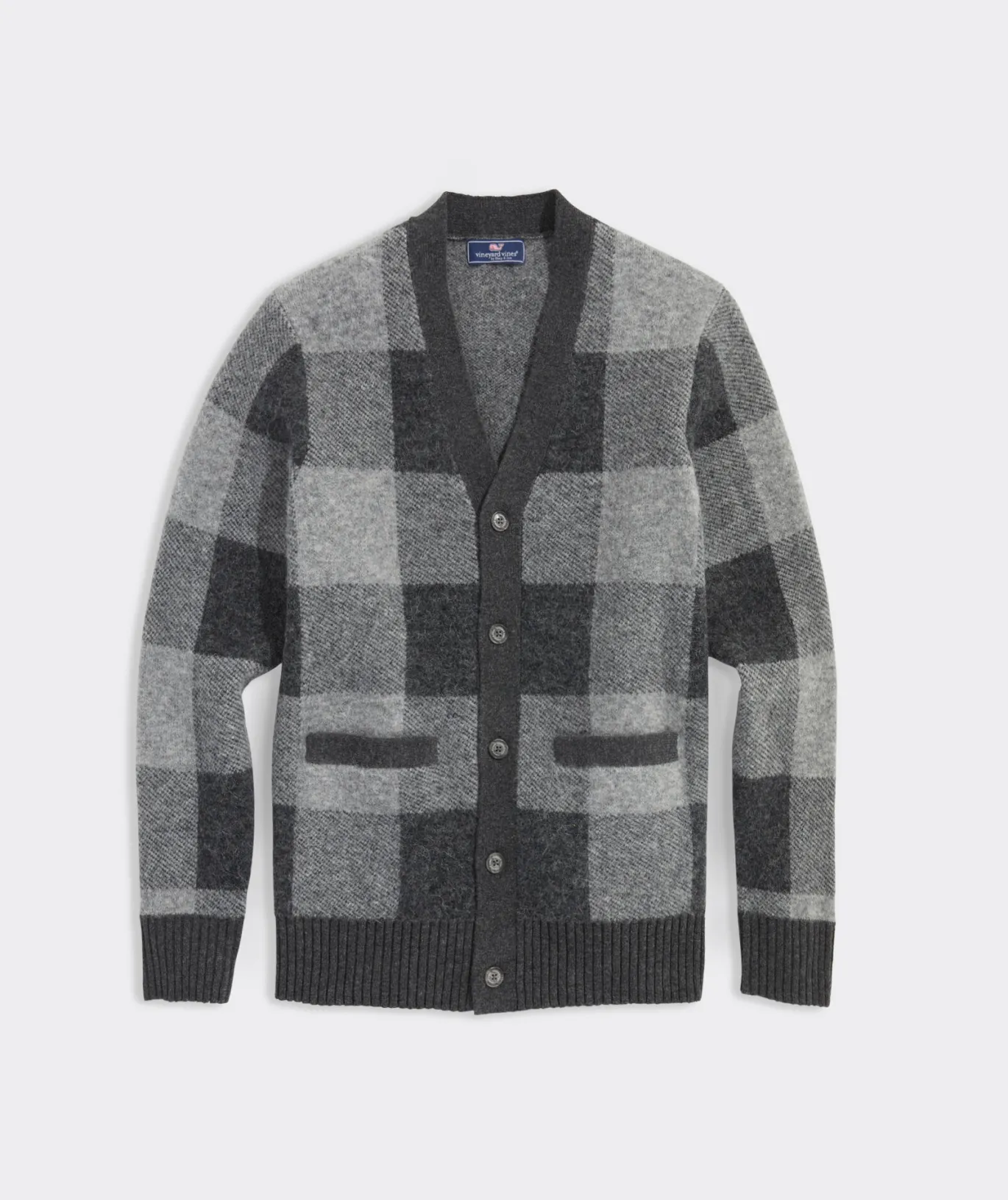 Vineyard Vines Buffalo Check V-Neck Cardigan Charcoal Heather Store