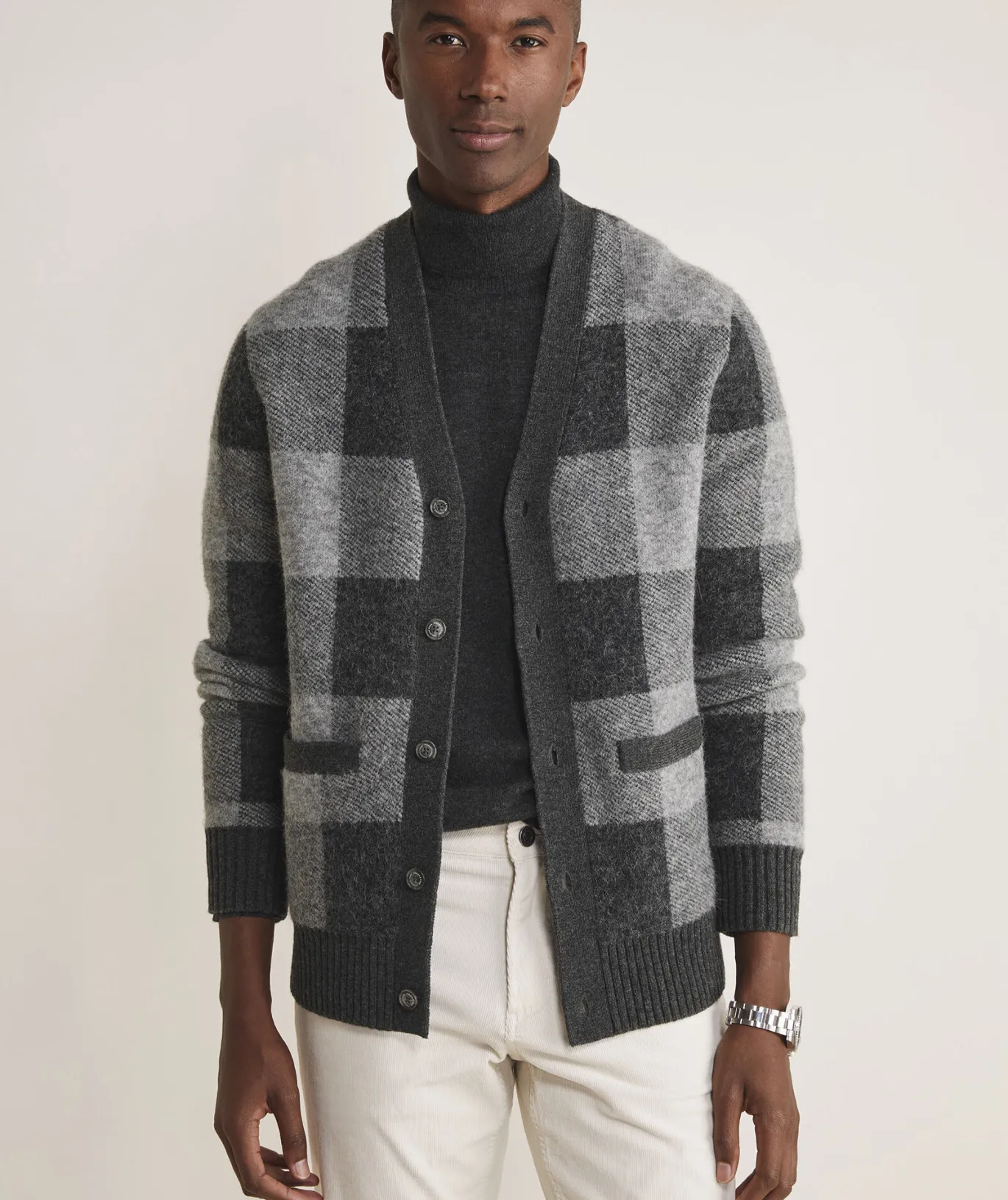 Vineyard Vines Buffalo Check V-Neck Cardigan Charcoal Heather Store