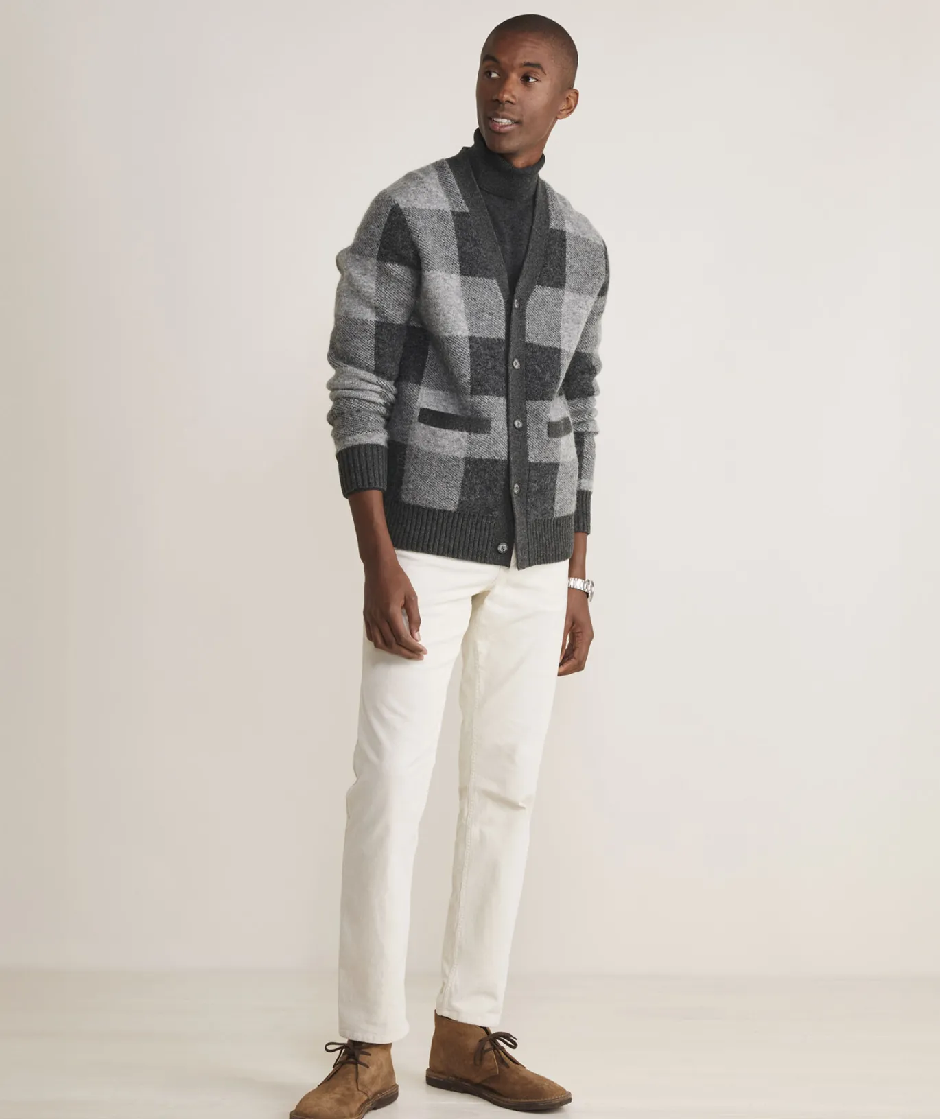 Vineyard Vines Buffalo Check V-Neck Cardigan Charcoal Heather Store