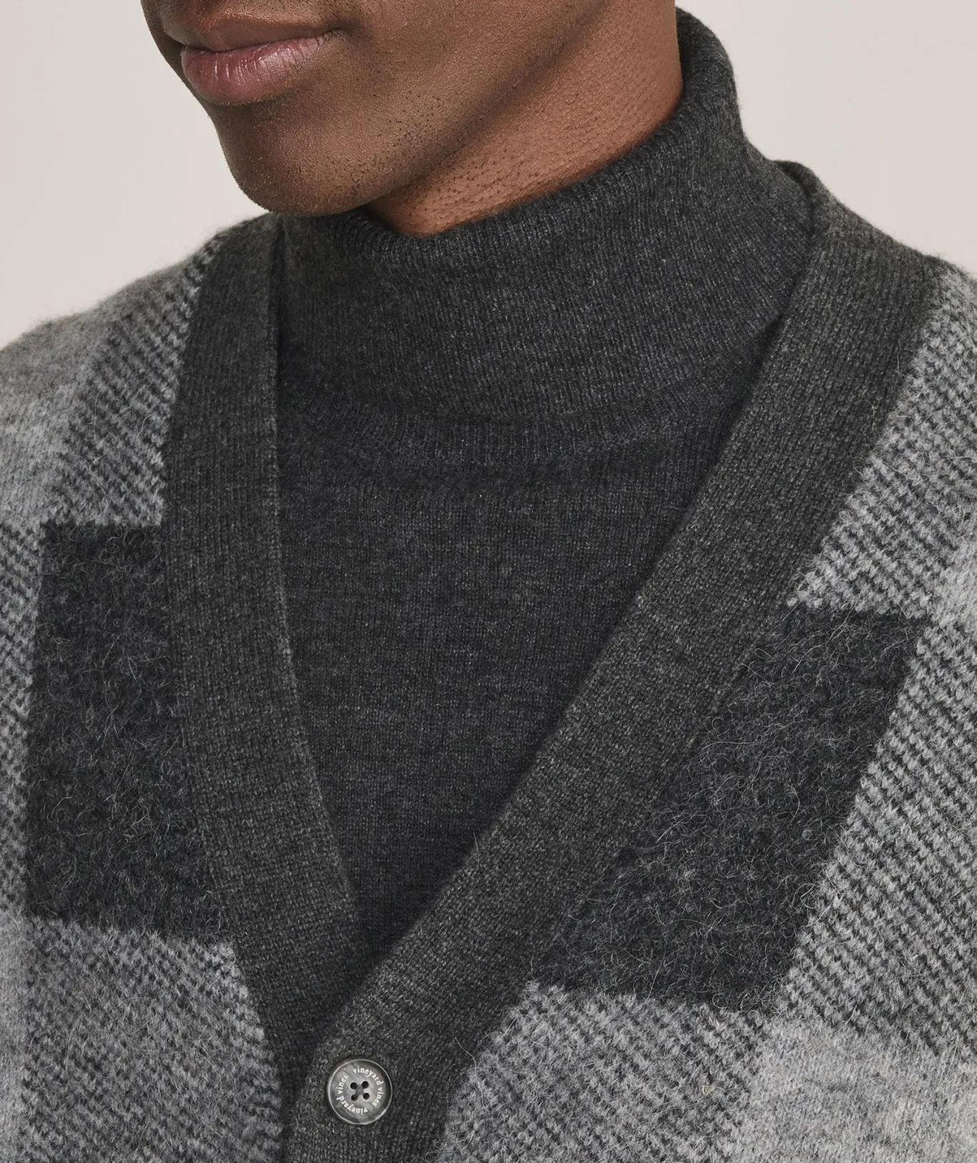 Vineyard Vines Buffalo Check V-Neck Cardigan Charcoal Heather Store