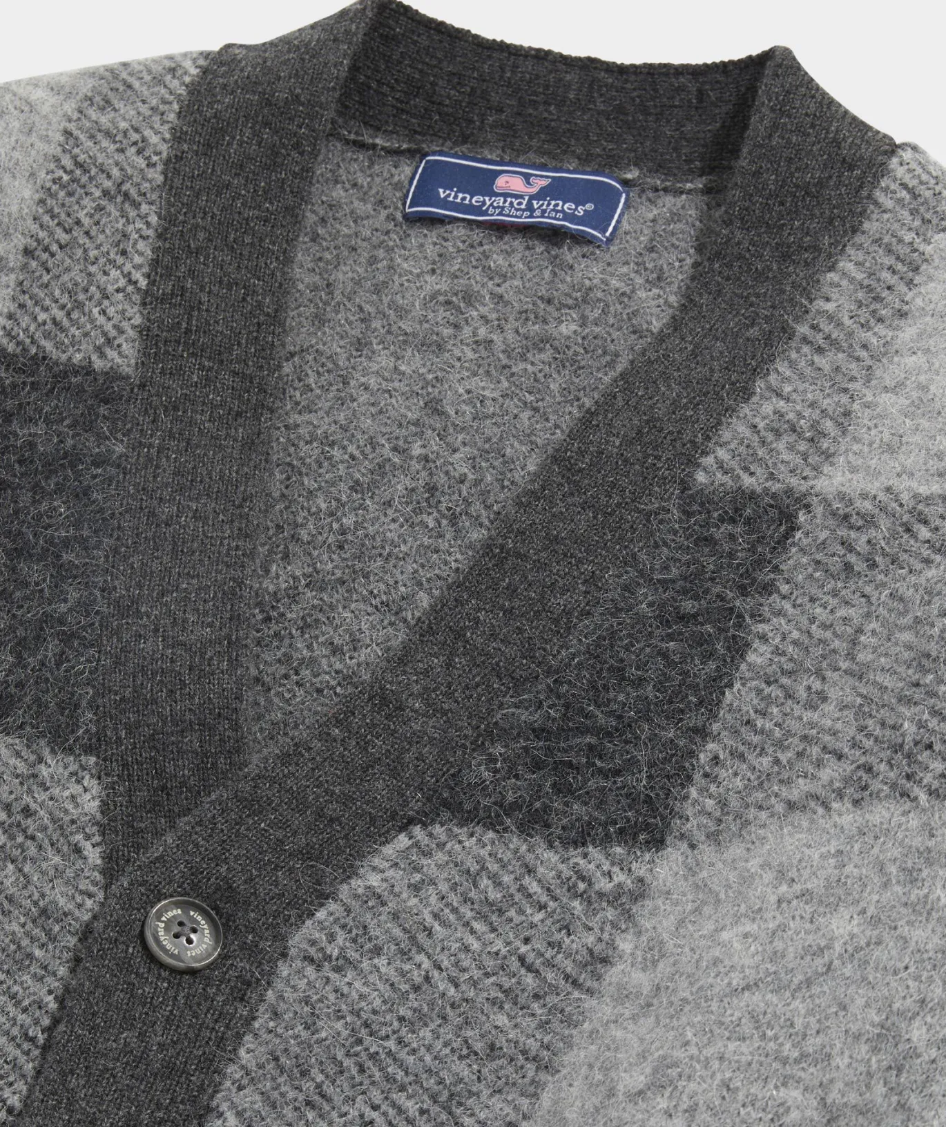 Vineyard Vines Buffalo Check V-Neck Cardigan Charcoal Heather Store