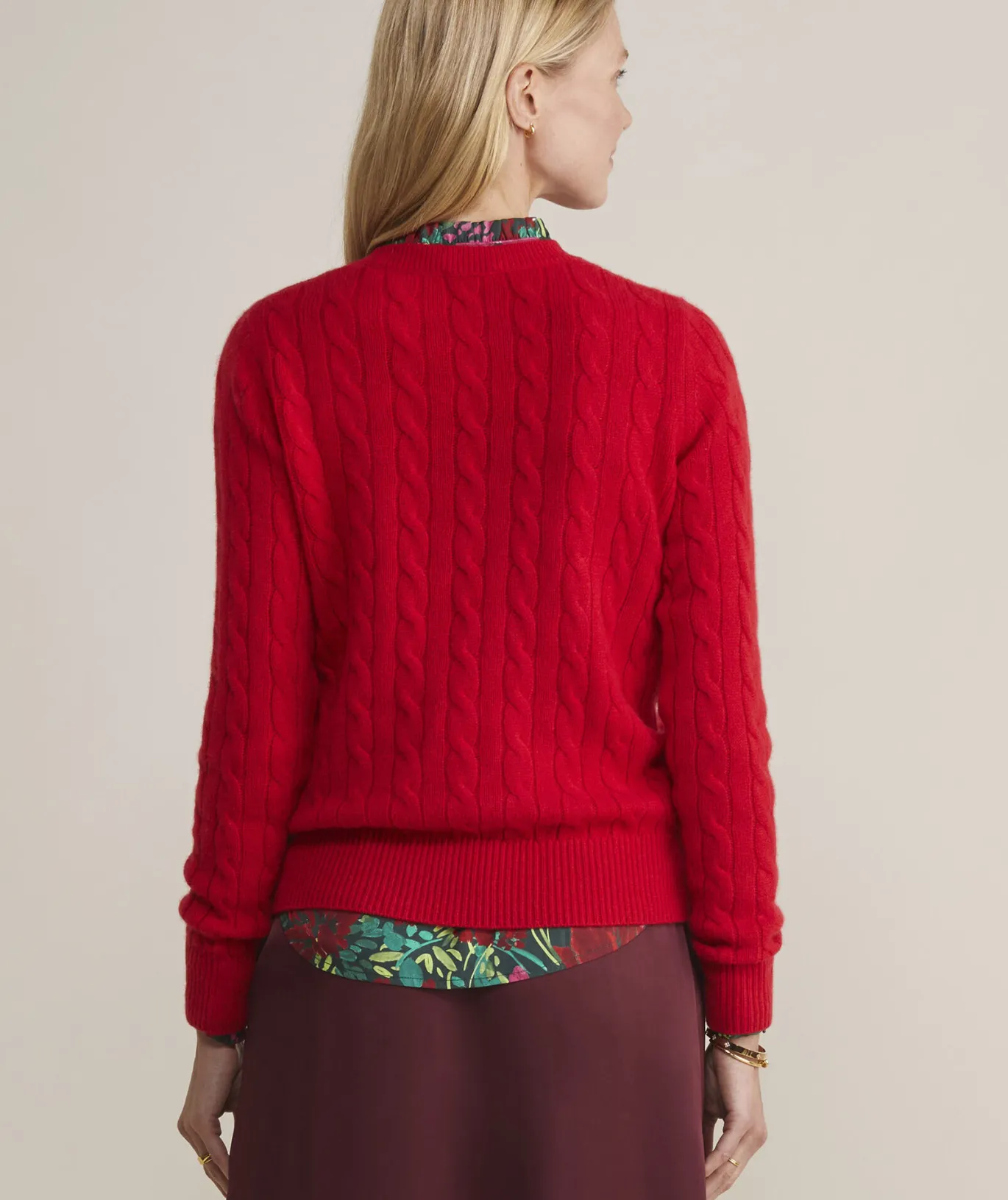 Vineyard Vines Cashmere Classic Cable Crewneck Sweater Crimson New