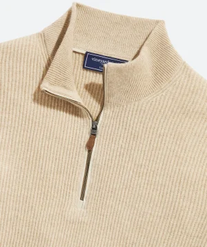 Vineyard Vines Cashmere Fisherman Rib Quarter-Zip Sweater Oatmeal Heather Store