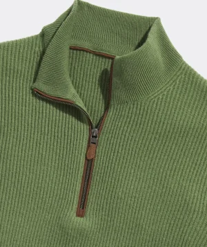 Vineyard Vines Cashmere Fisherman Rib Quarter-Zip Sweater Cypress New