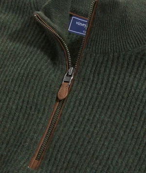 Vineyard Vines Cashmere Fisherman Rib Quarter-Zip Sweater Forest Olive Flash Sale