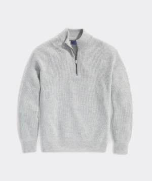 Vineyard Vines Cashmere Fisherman Rib Quarter-Zip Sweater Light Gray Heather Store