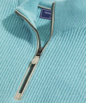 Vineyard Vines Cashmere Fisherman Rib Quarter-Zip Sweater Aqua Ocean Online