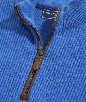 Vineyard Vines Cashmere Fisherman Rib Quarter-Zip Sweater Hull Blue New