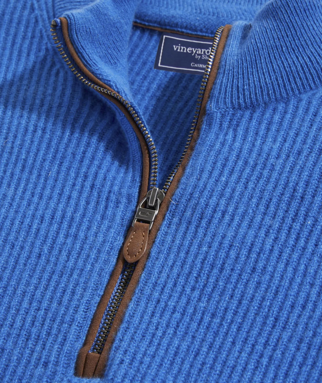 Vineyard Vines Cashmere Fisherman Rib Quarter-Zip Sweater Hull Blue New