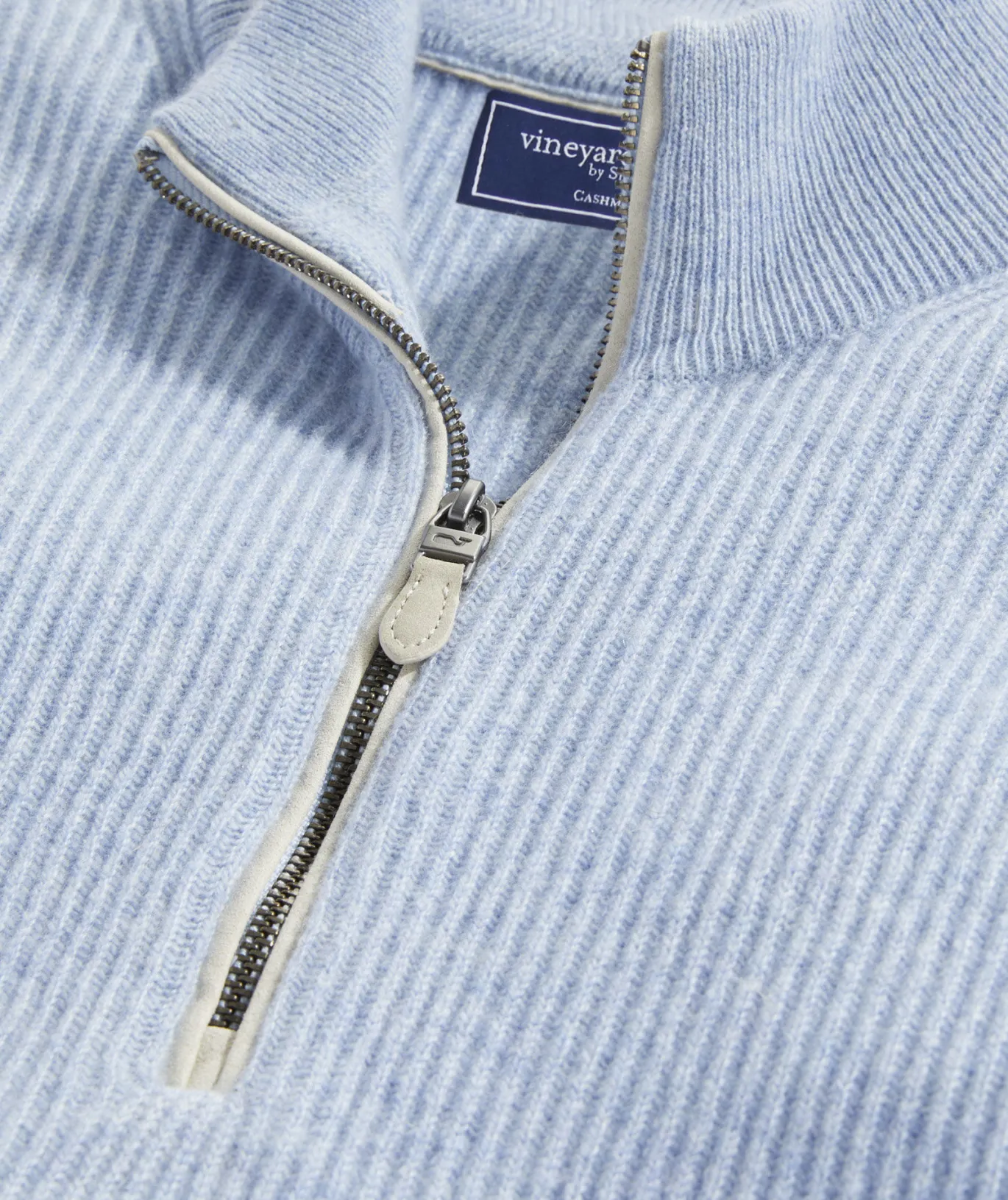 Vineyard Vines Cashmere Fisherman Rib Quarter-Zip Sweater Jake Blue Heather Store