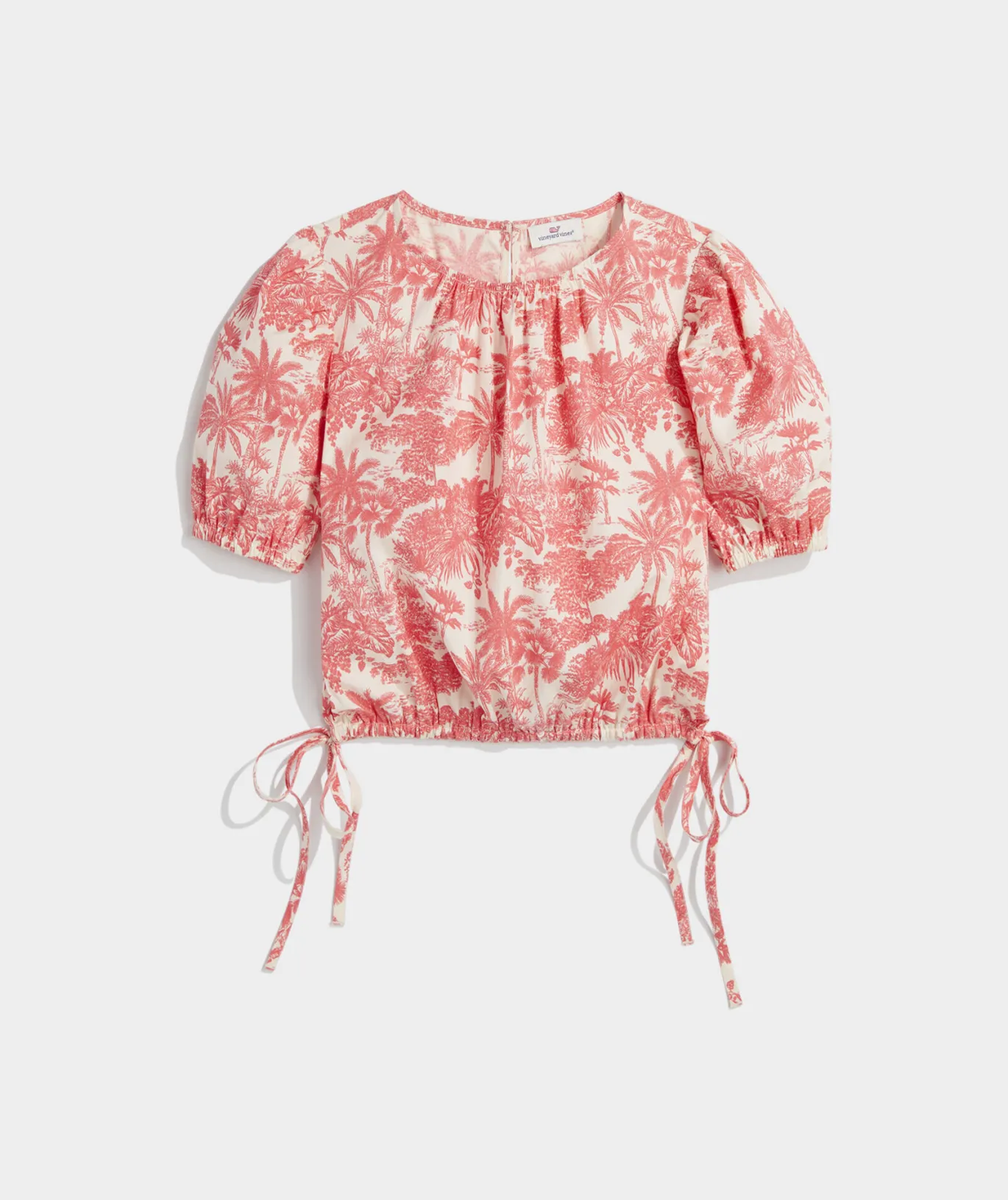 Vineyard Vines Cinched Puff-Sleeve Top Papaya Punch Hot