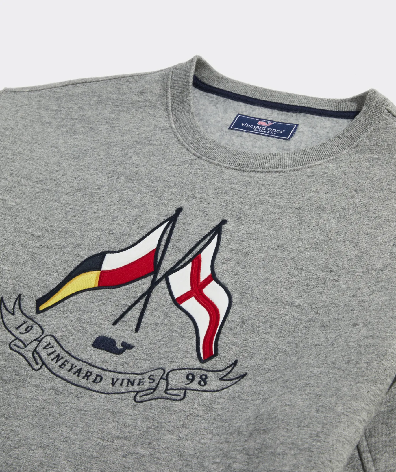Vineyard Vines Clean Fleece Embroidered Crewneck Grey Heather Best Sale