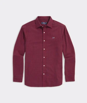 Vineyard Vines Cotton Twill Spread Collar Gingham Shirt Red Velvet New