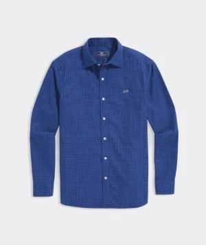 Vineyard Vines Cotton Twill Spread Collar Gingham Shirt Maritime Blue Hot