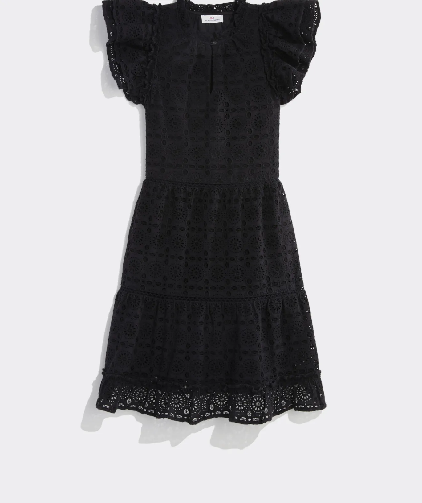 Vineyard Vines Eyelet Tiered Ruffle Dress Jet Black Hot