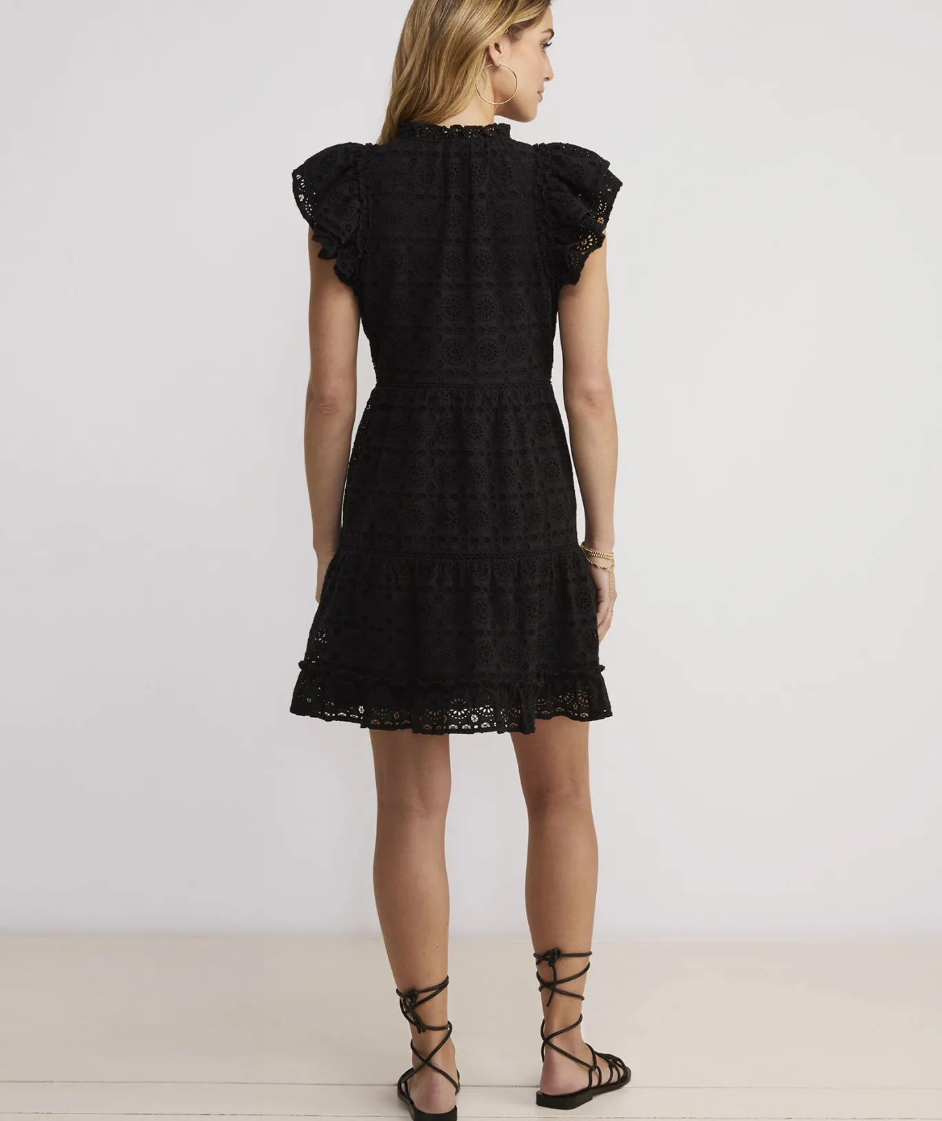 Vineyard Vines Eyelet Tiered Ruffle Dress Jet Black Hot
