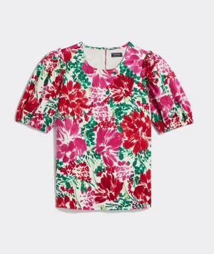Vineyard Vines Fenwick Floral Puff-Sleeve Top F.Floral - Crimson Fashion