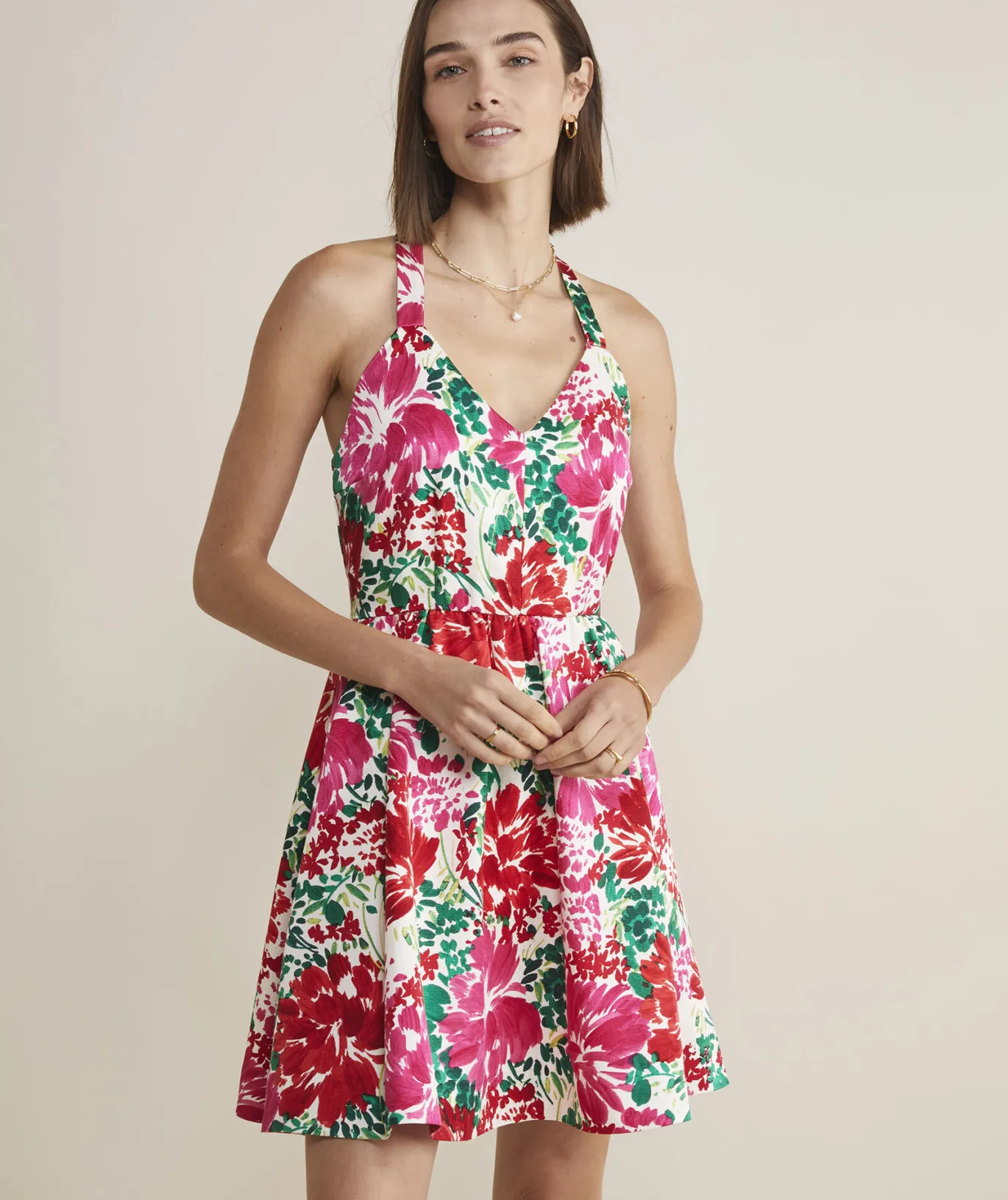 Vineyard Vines Fit & Flare Mini Dress Brush Floral - Marsh Sale