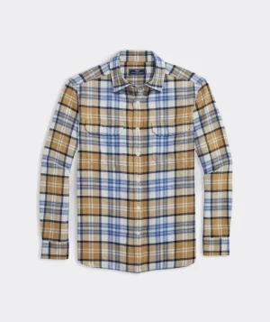 Vineyard Vines Flannel Plaid Herringbone Workshirt Toasted Almond Flash Sale