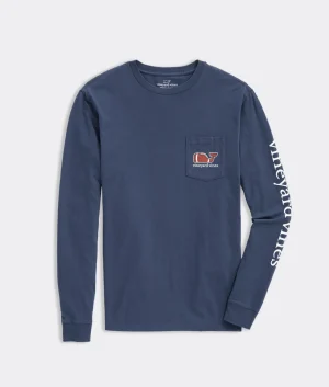 Vineyard Vines Football Whale Long-Sleeve Pocket Tee Blue Blazer New