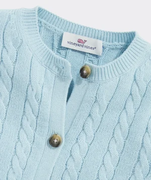 Vineyard Vines Girls' Classic Cable Cardigan Light Gray Heather Fashion