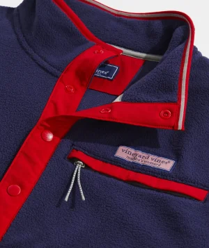 Vineyard Vines Harbor Fleece Quarter-Snap Red Velvet Flash Sale