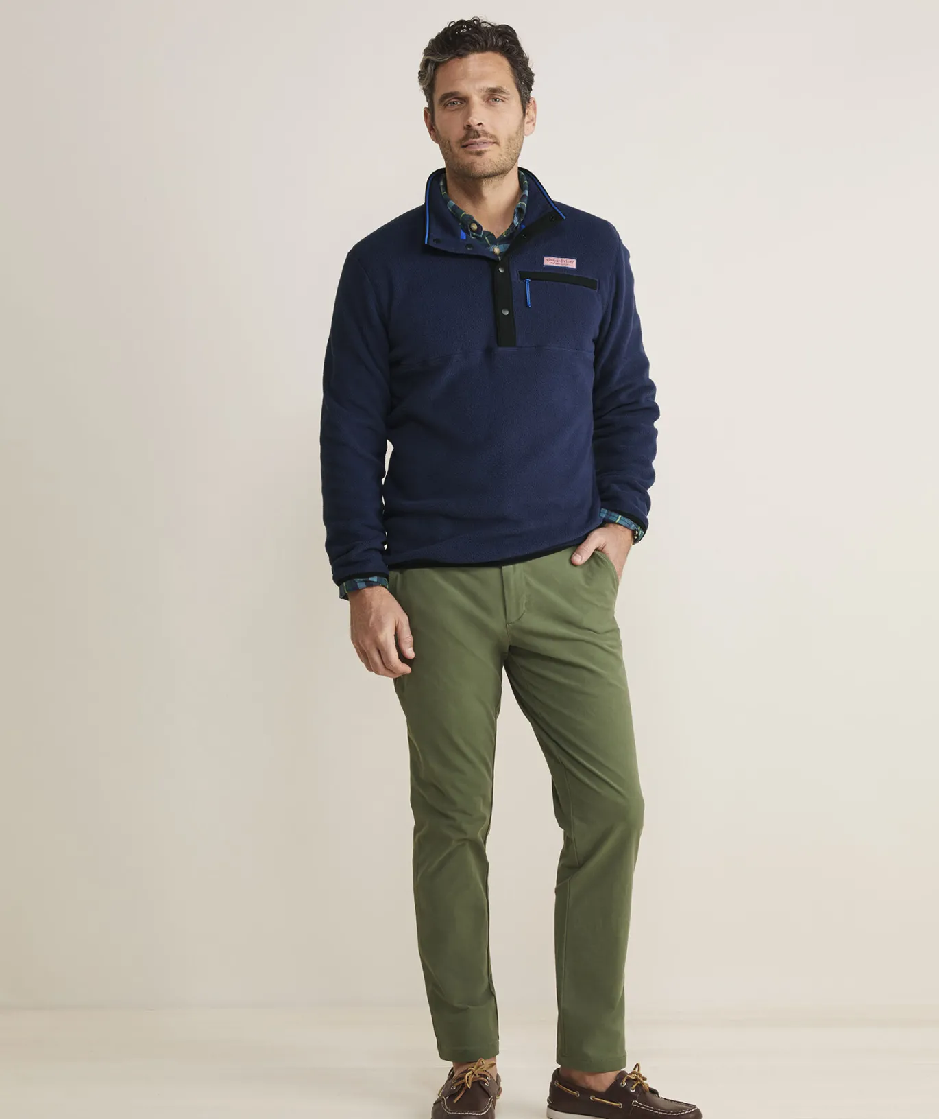 Vineyard Vines Harbor Fleece Quarter-Snap Nautical Navy Clearance