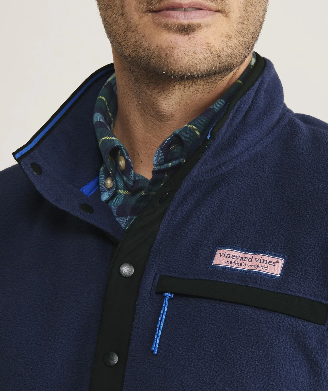 Vineyard Vines Harbor Fleece Quarter-Snap Nautical Navy Clearance