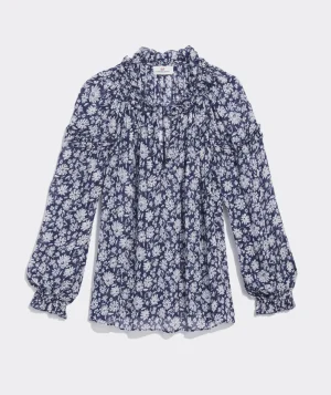 Vineyard Vines Harbor Seersucker Grid Print Ruffle Popover Haven Grid - Blue Flash Sale