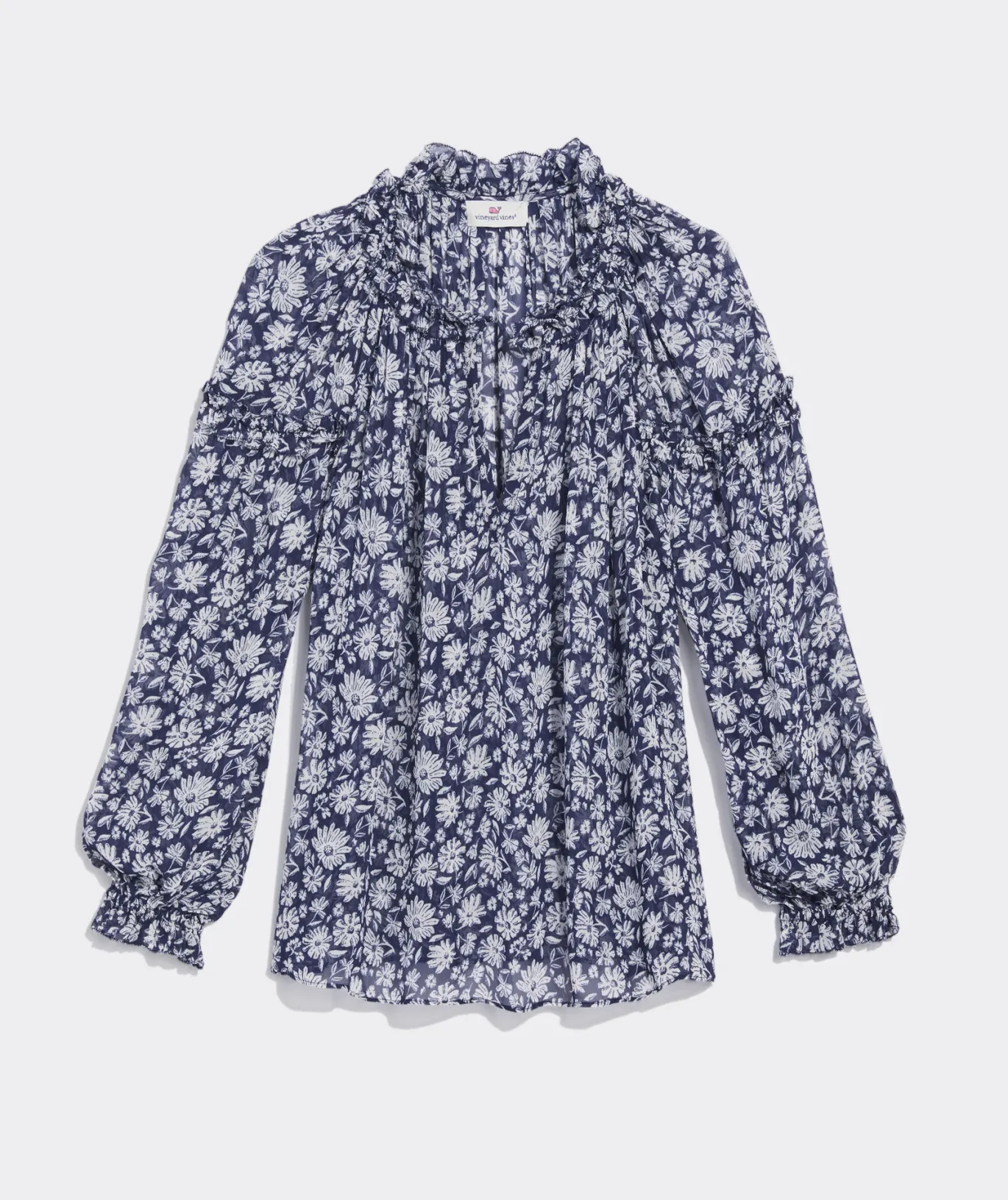 Vineyard Vines Harbor Seersucker Grid Print Ruffle Popover Haven Grid - Blue Flash Sale