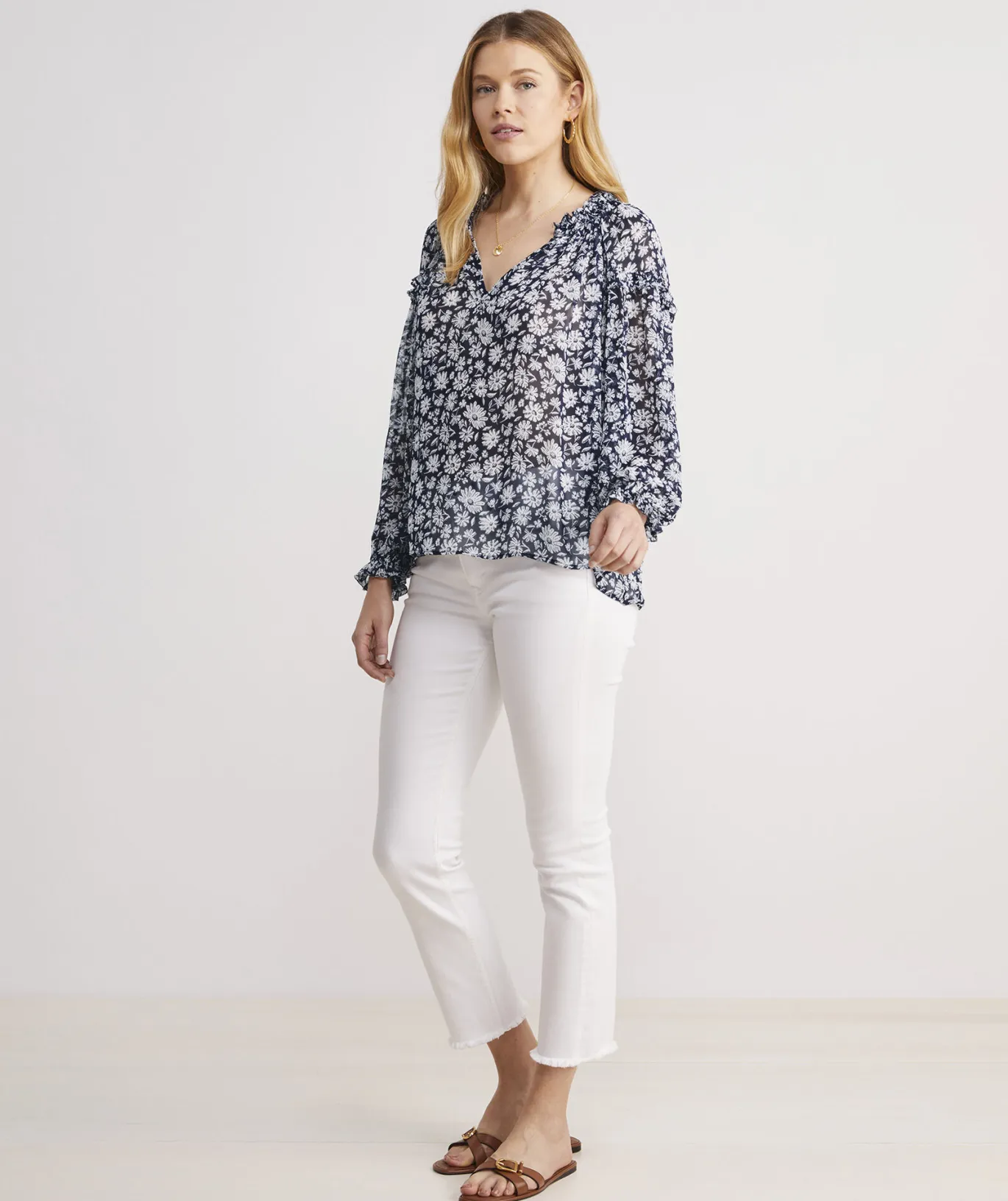 Vineyard Vines Harbor Seersucker Grid Print Ruffle Popover Haven Grid - Blue Flash Sale