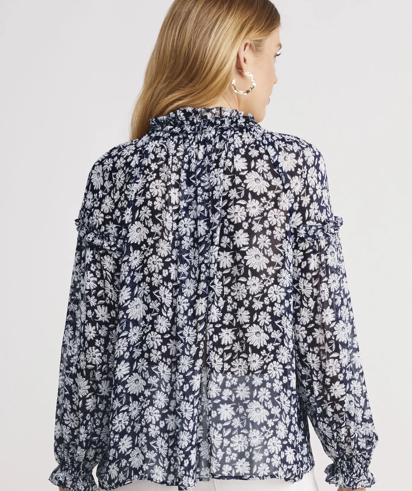 Vineyard Vines Harbor Seersucker Grid Print Ruffle Popover Haven Grid - Blue Flash Sale