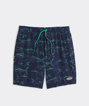 Vineyard Vines 7 Inch Printed Chappy Swim Trunks Outline Fish Navy Online