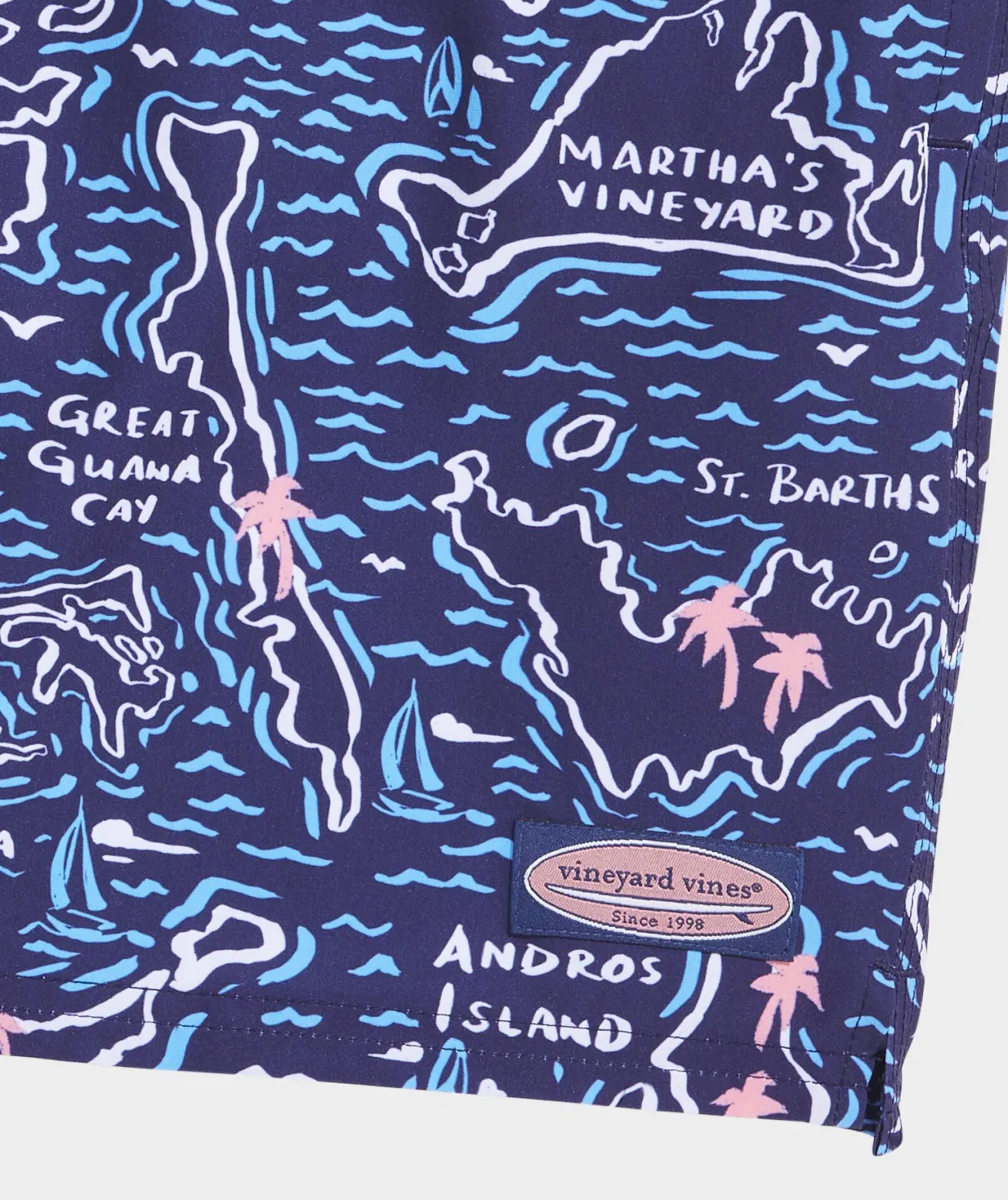 Vineyard Vines 7 Inch Printed Chappy Swim Trunks Isld Maps Naut Navy Best Sale