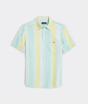 Vineyard Vines Linen Short-Sleeve Wharf Stripe Shirt Wharf STP Wild Lime Online