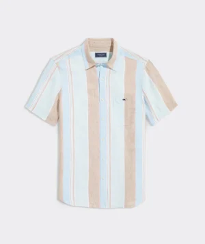 Vineyard Vines Linen Short-Sleeve Wharf Stripe Shirt Wharf STP Tst Almd Hot