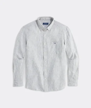 Vineyard Vines Linen Stripe Shirt Cypress STP Discount