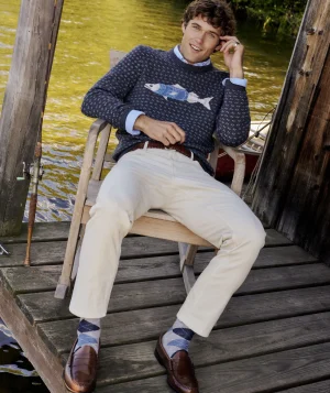 Vineyard Vines Merino Wool Fish Knit Crewneck Sweater Charcoal Heather Hot