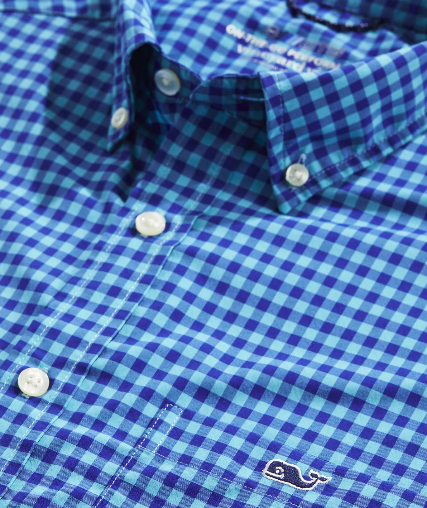 Vineyard Vines On-The-Go Nylon Gingham Shirt Gingham Aqua Ocean Hot