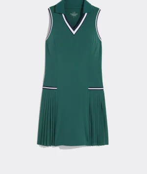 Vineyard Vines Polo Collar Pleated Performance Dress Turf Green Online