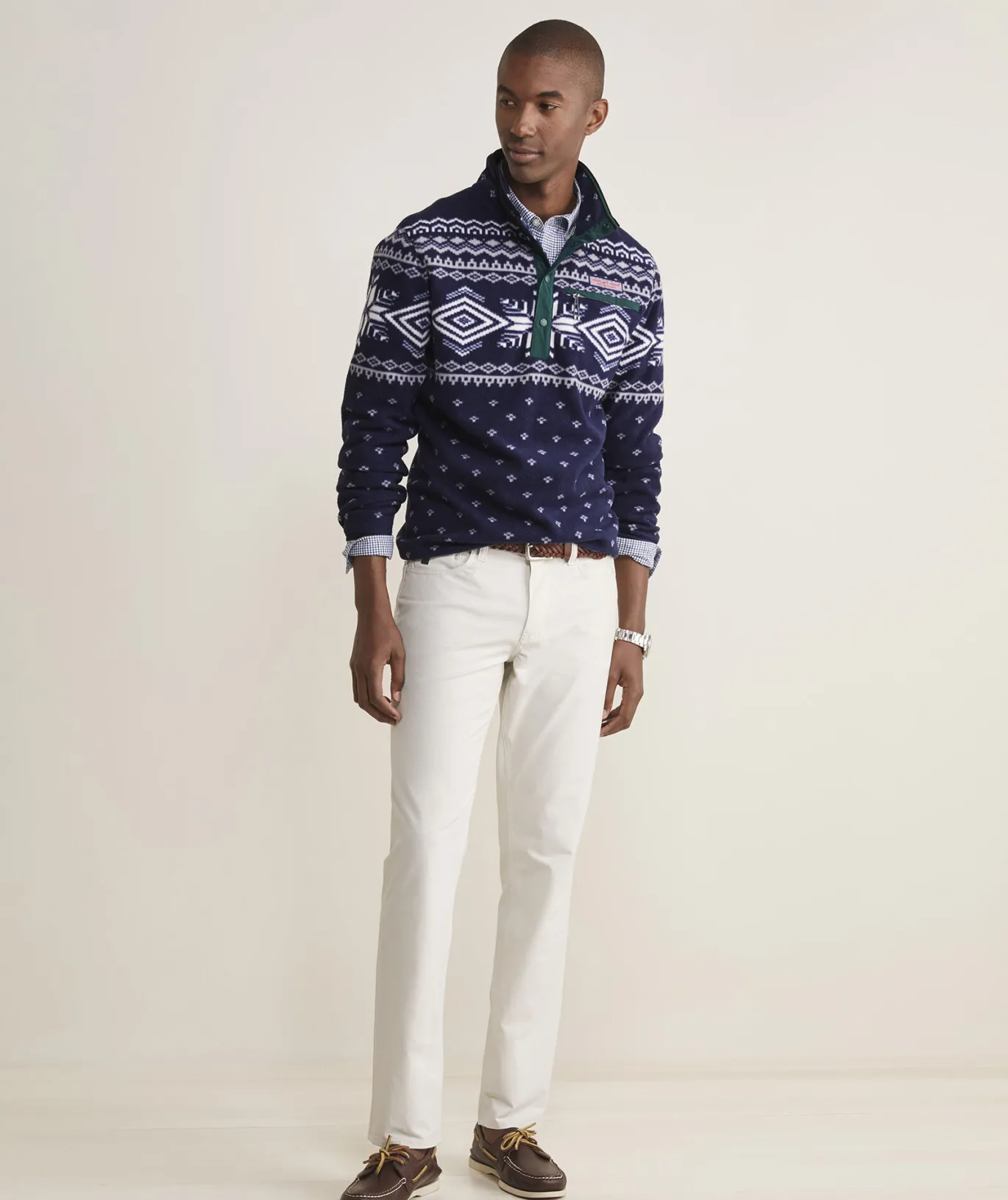 Vineyard Vines Printed Harbor Fleece Quarter-Snap Nautical Navy Cheap