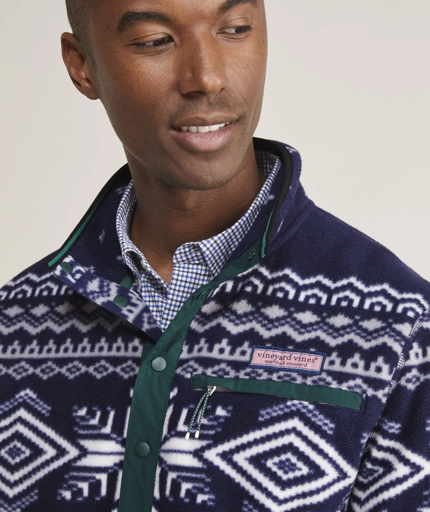 Vineyard Vines Printed Harbor Fleece Quarter-Snap Nautical Navy Cheap