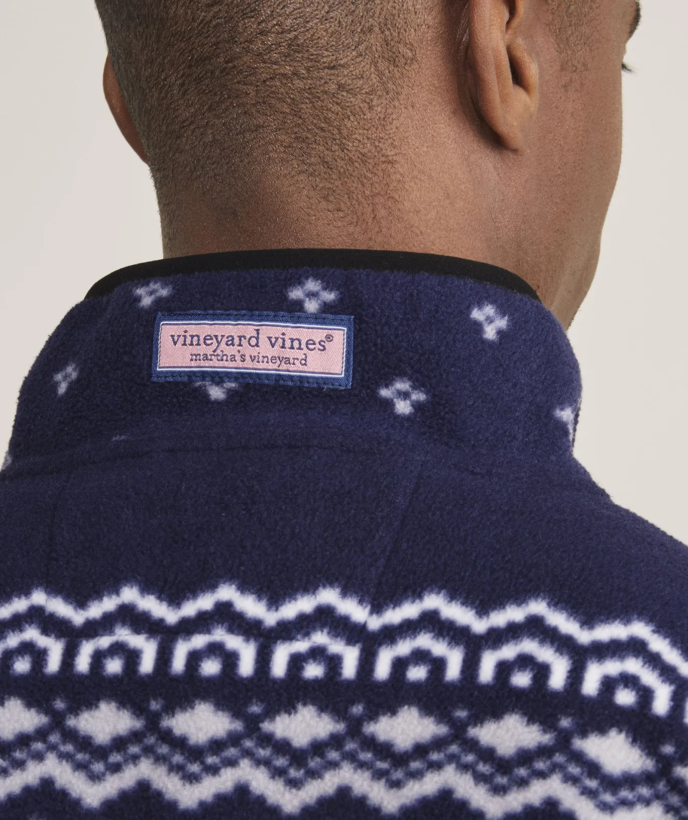 Vineyard Vines Printed Harbor Fleece Quarter-Snap Nautical Navy Cheap